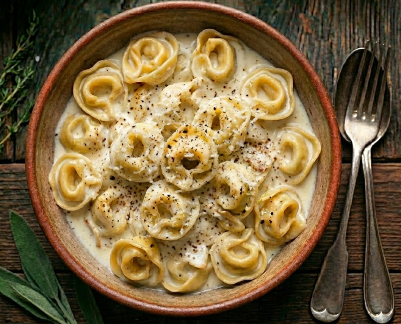 Cappelletti de verdura con crema de parmesano