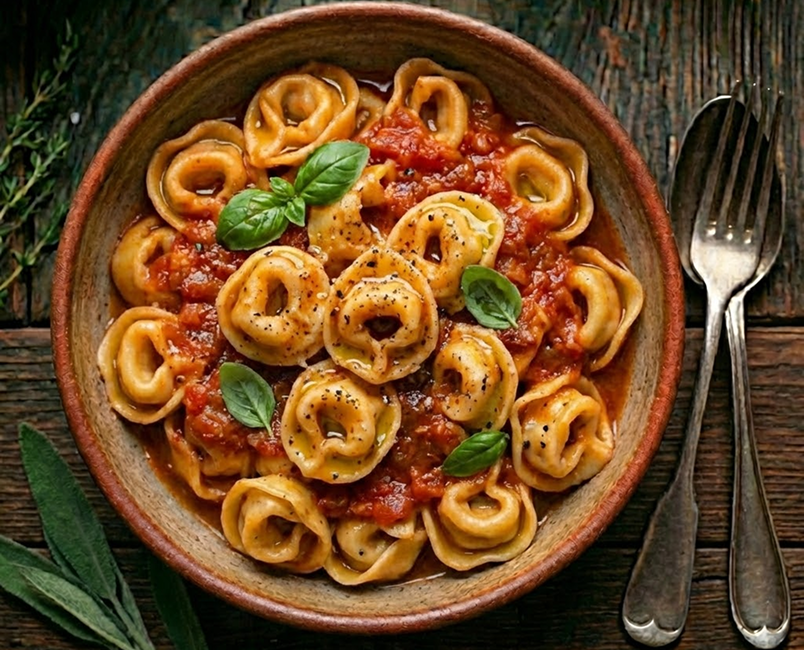 Cappelletti de verdura con salsa de tomate rustica