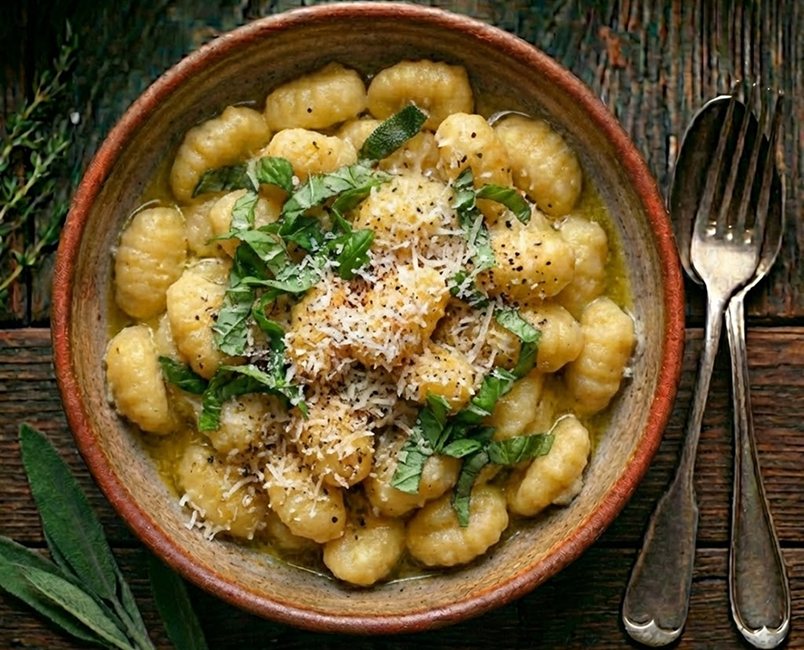 Gnocchi con mantequilla y parmesano