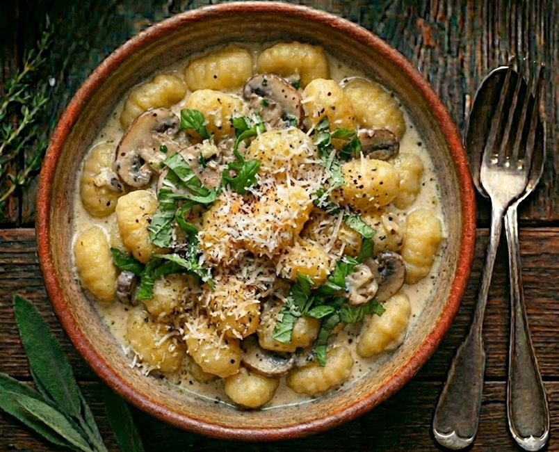 Gnocchi con crema de hongos