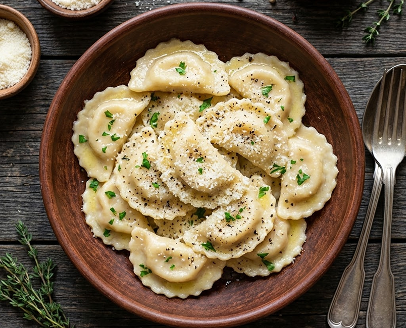 Tortelloni relleno de ricotta con limon y mantequilla