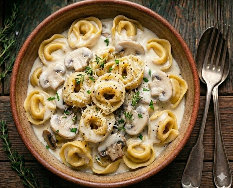 Cappelletti de carne con crema de champiñones